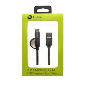 Rukini 2-in-1 Micro and USB-C Cable Black 1m Rukini 2-in-1 Micro and USB-C Cable Black 1m